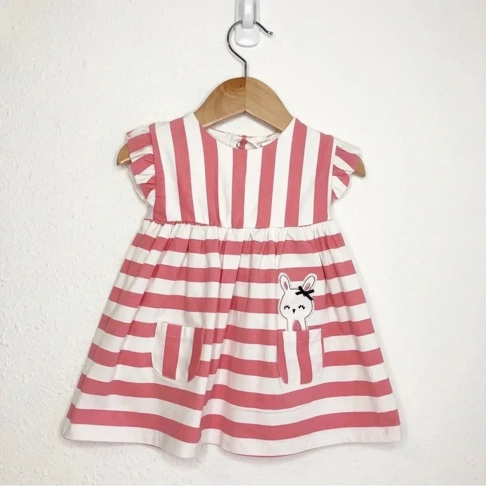 NWT Mayoral dress short sleeve pink and white stripes size 6-9 months‎